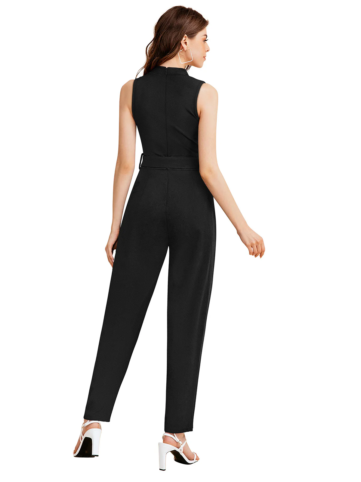Odette Black Knit Fabric Jumpsuit For Women - Image 4