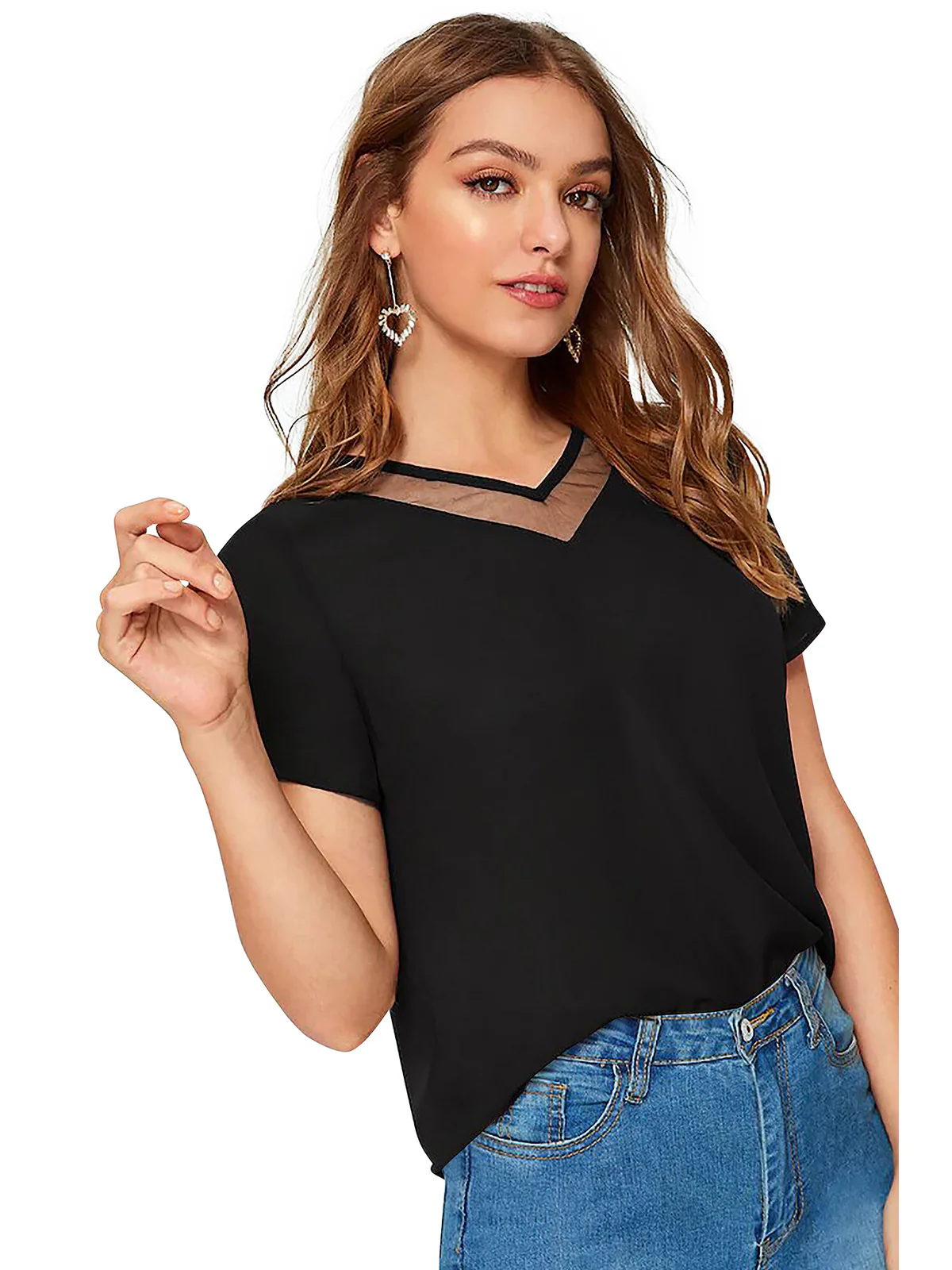 Odette Black Knit Fabric Top For Women - Image 3