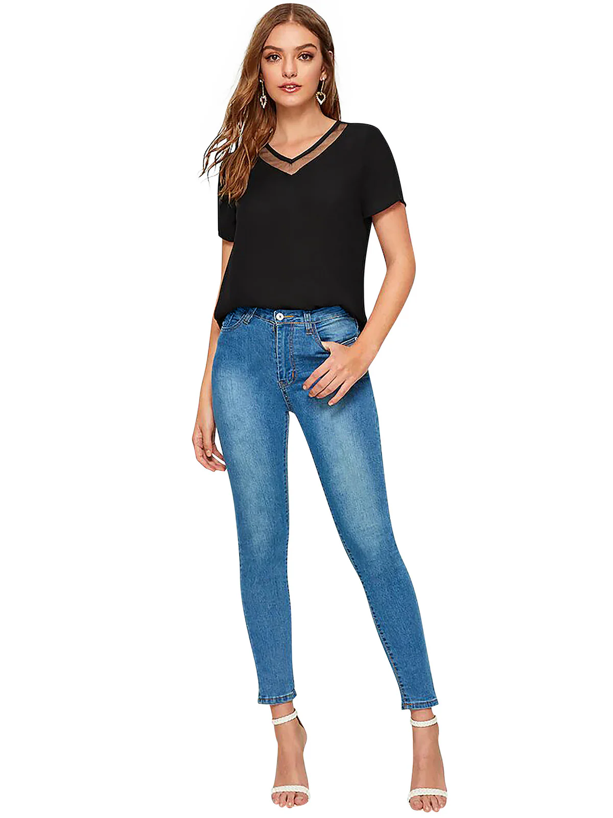 Odette Black Knit Fabric Top For Women - Image 5