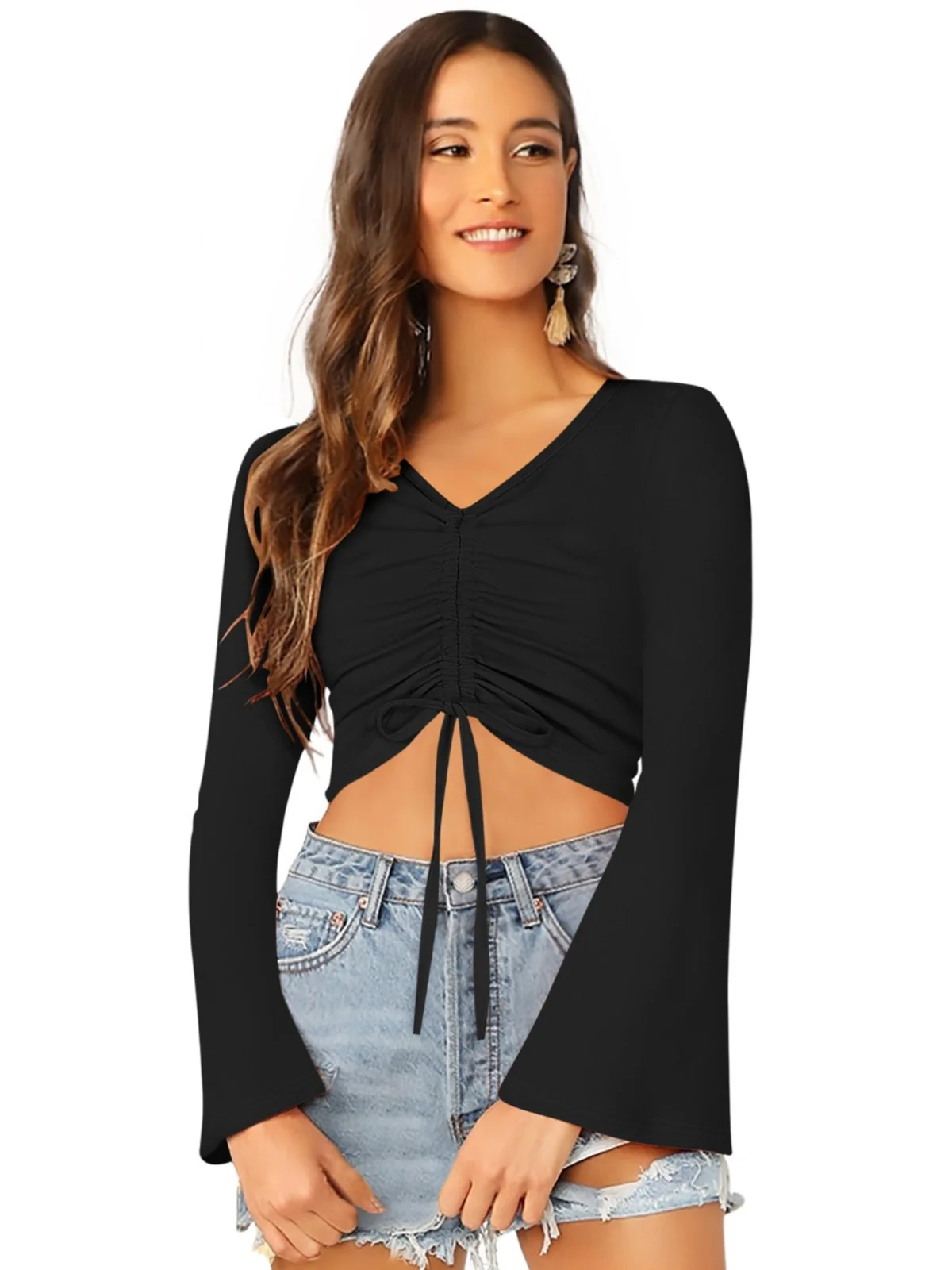 Odette Black Knit Fabric Top For Women - Image 2