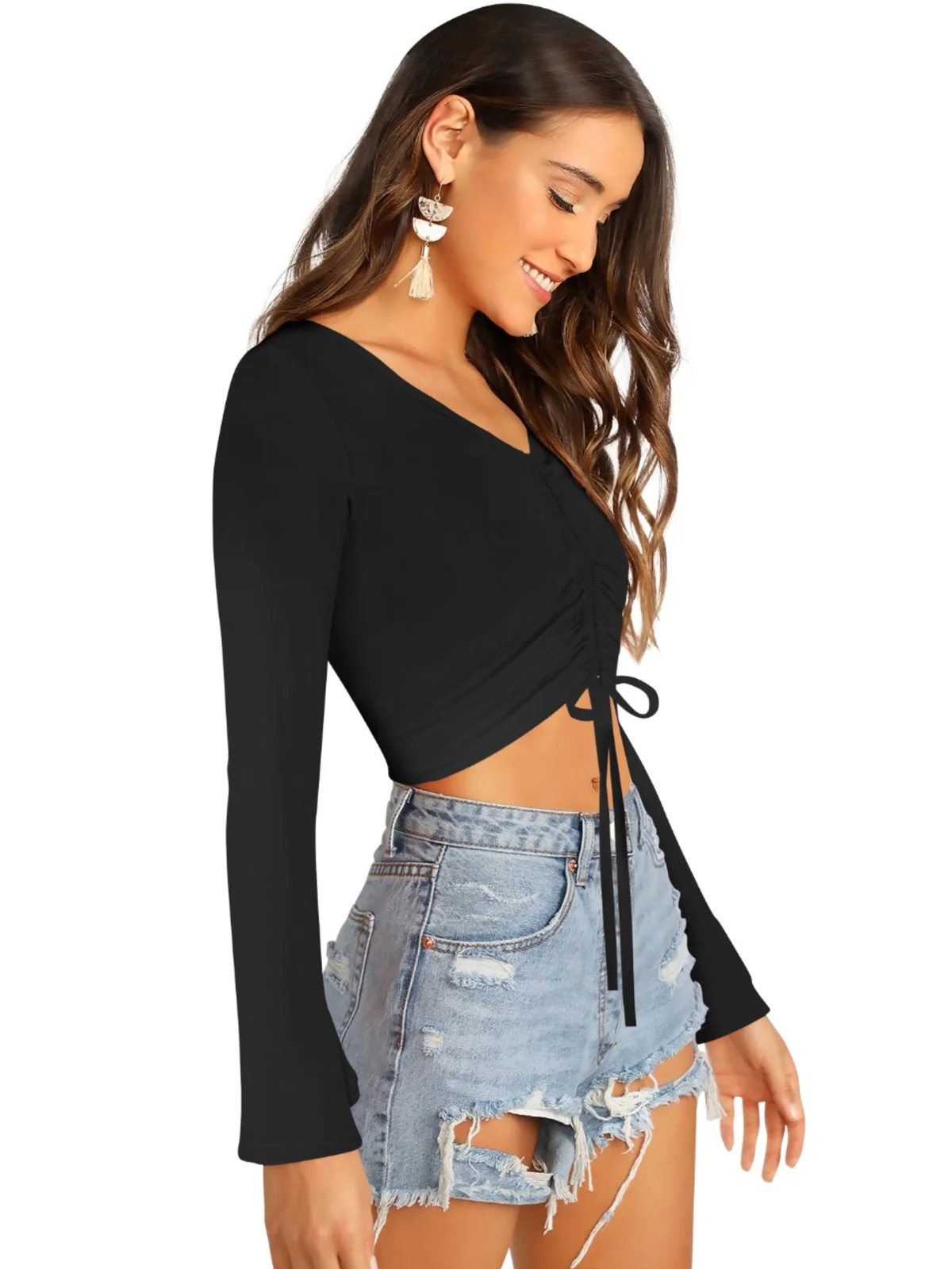 Odette Black Knit Fabric Top For Women - Image 4