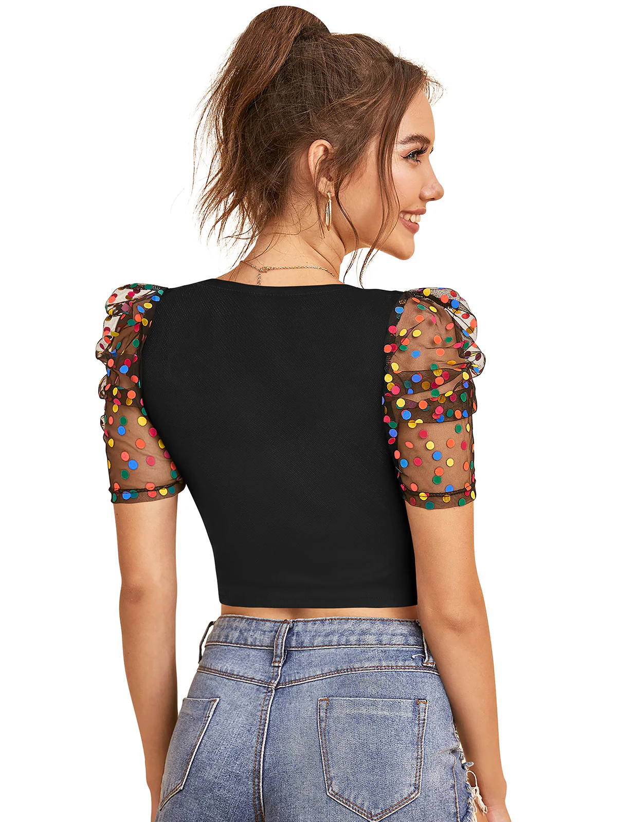 Odette Black Knit Fabric Top For Women - Image 4