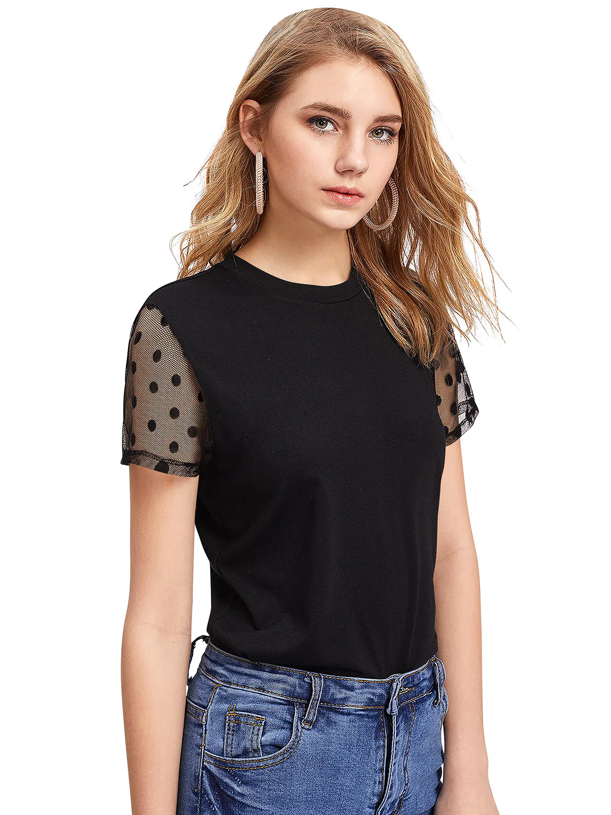 Odette Black Knit Fabric Top For Women - Image 2