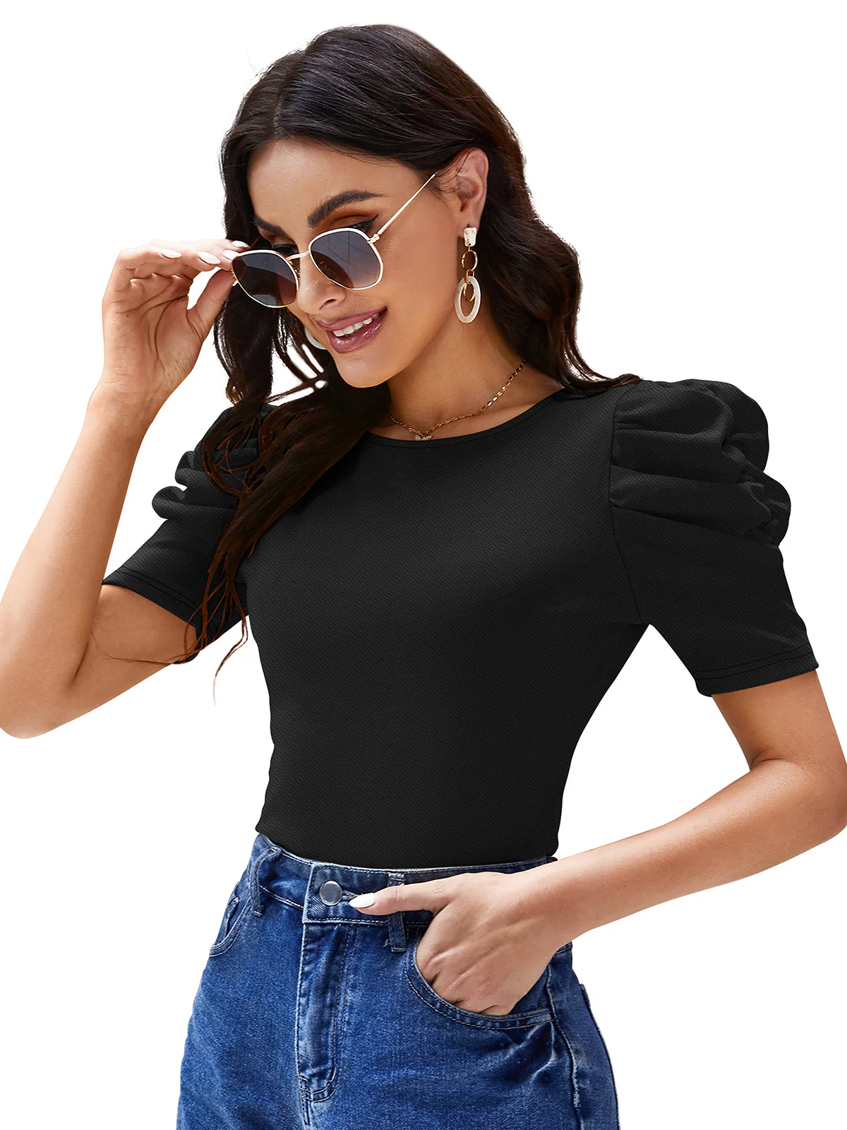 Odette Black Knit Fabric Top For Women - Image 3