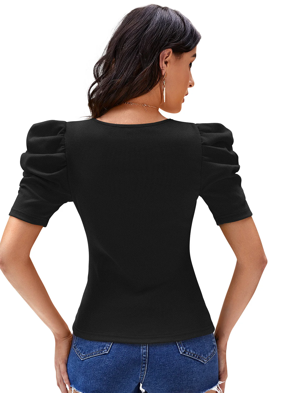 Odette Black Knit Fabric Top For Women - Image 4