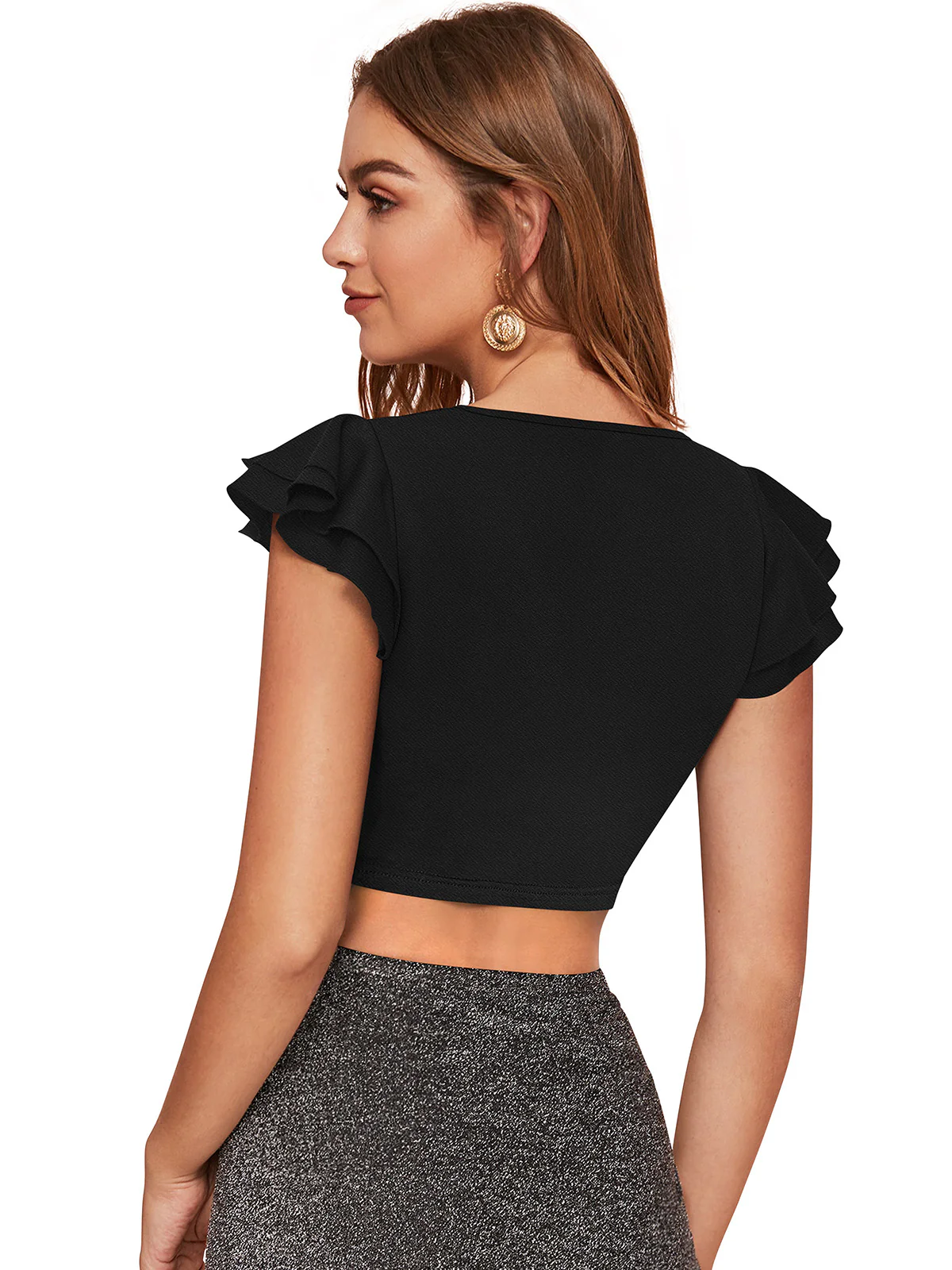 Odette Black Knit Fabric Top For Women - Image 4