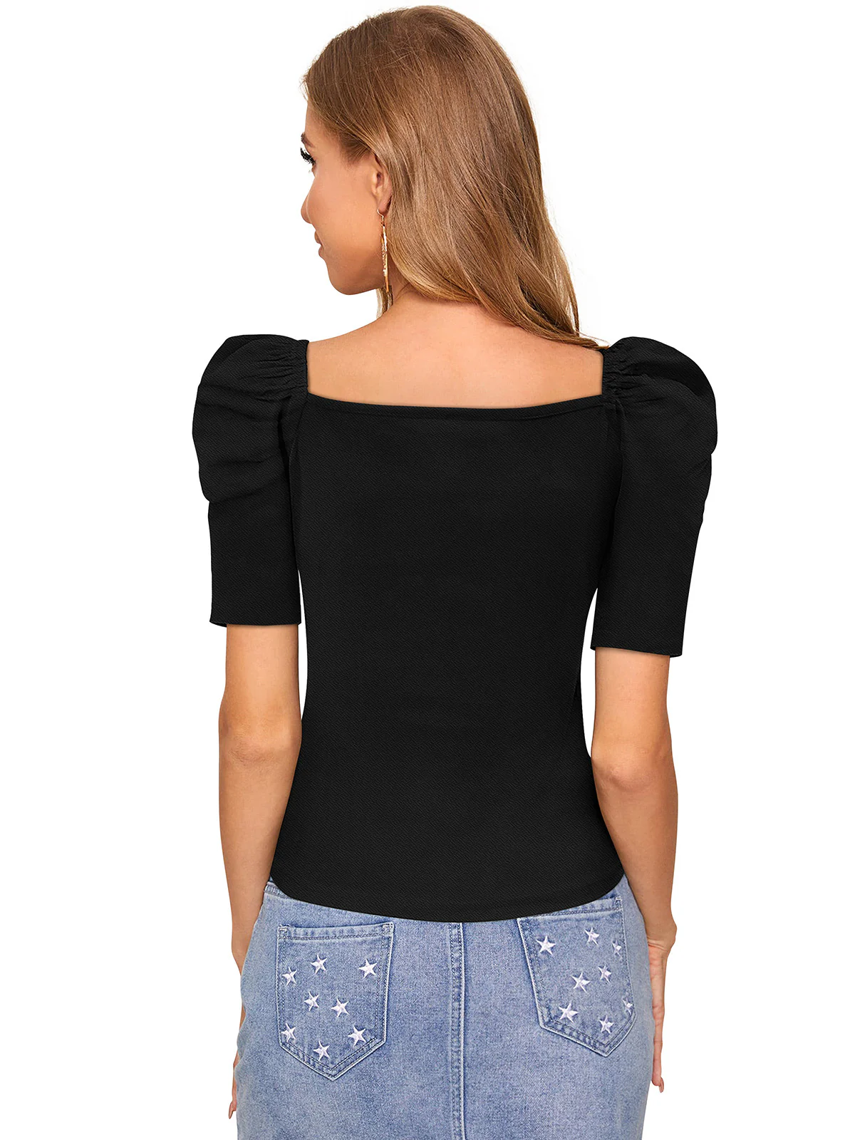 Odette Black Knit Fabric Top For Women - Image 4