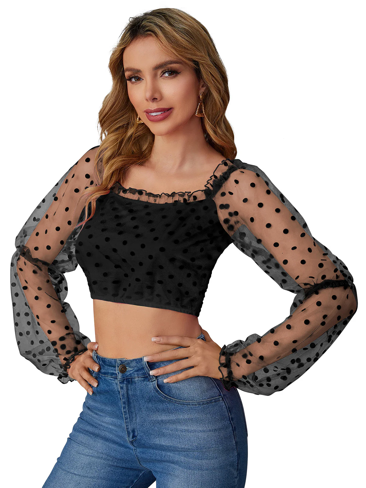 Odette Black Knit Fabric Top For Women - Image 3