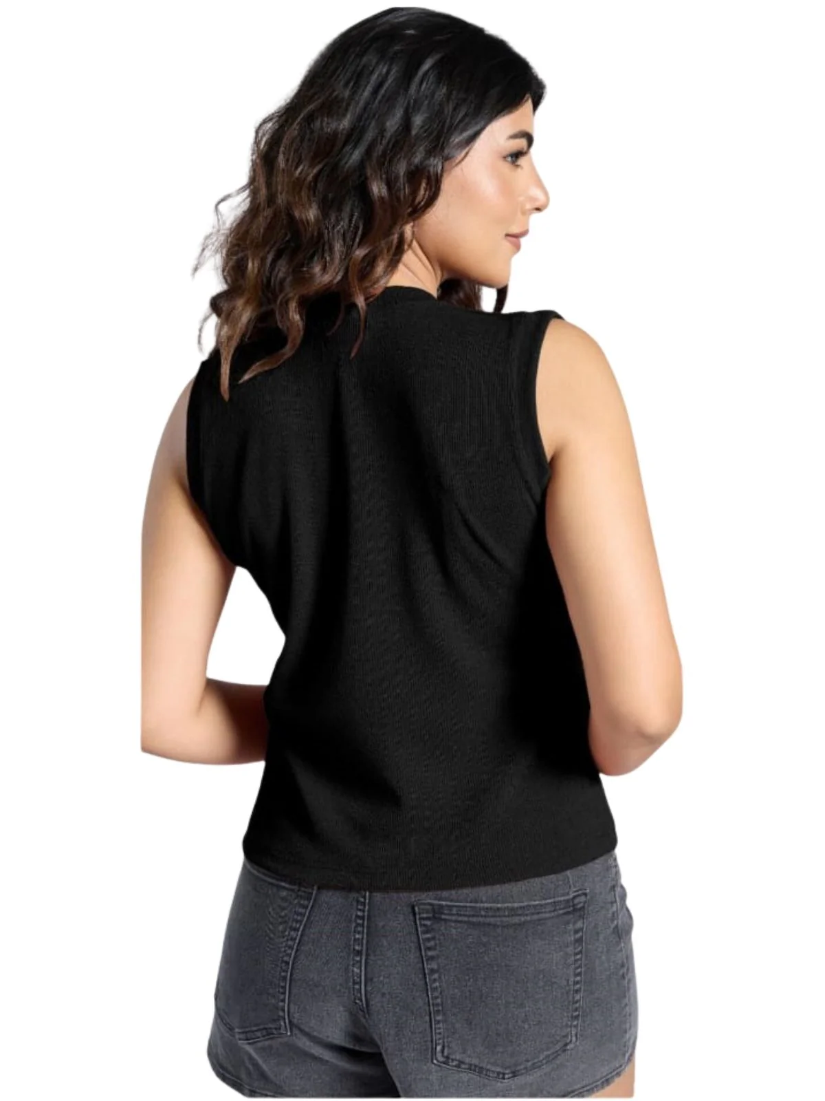 Odette Black Knited Solid Top For Women - Image 3