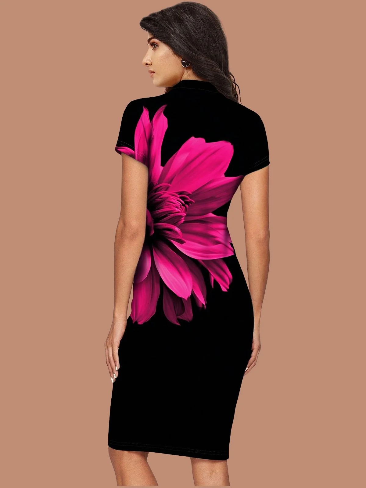 Odette Black Knitted Printed Dress For Women - Image 3