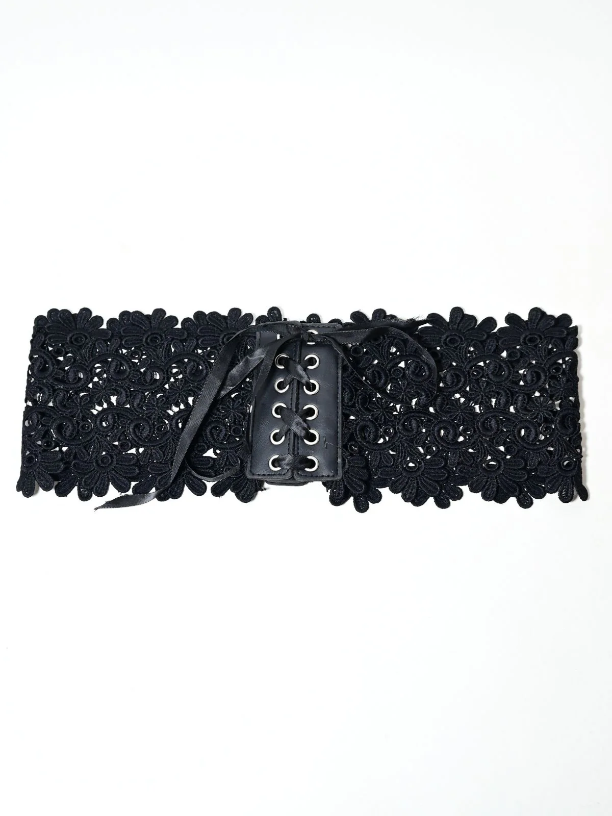 Odette Black Lace & PU Cutwork Belt For Women - Image 2