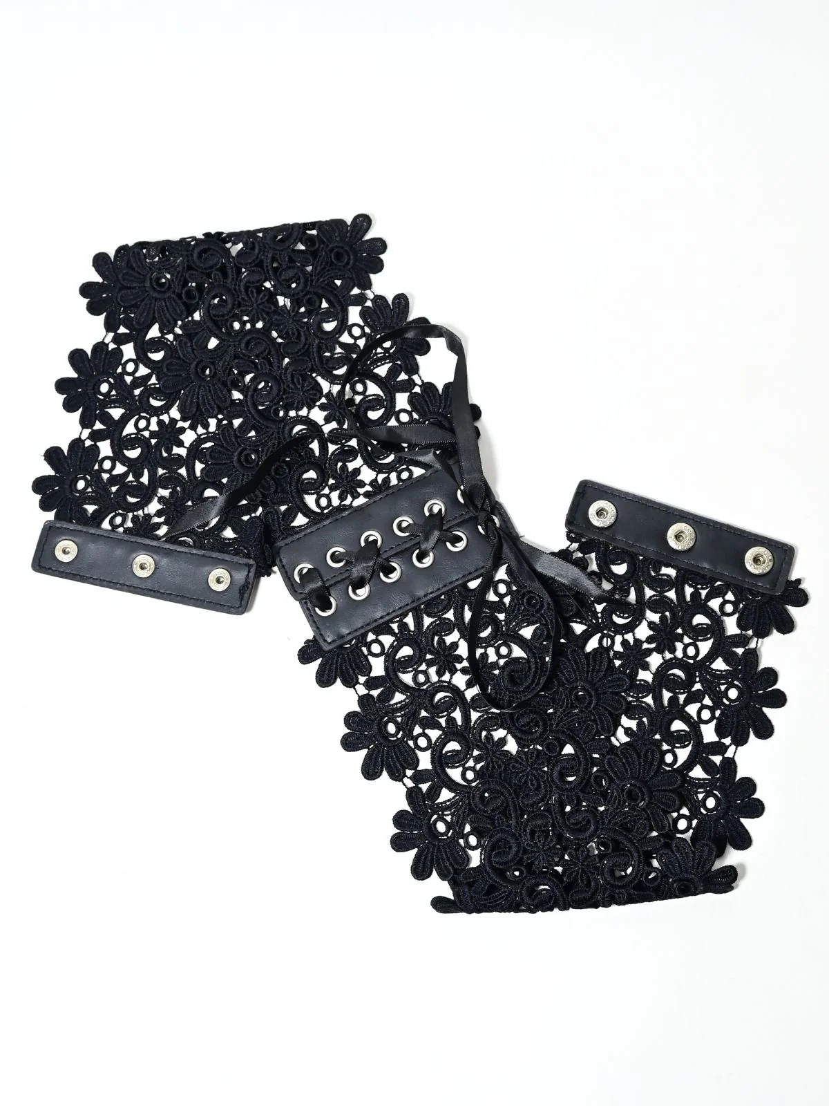 Odette Black Lace & PU Cutwork Belt For Women - Image 4