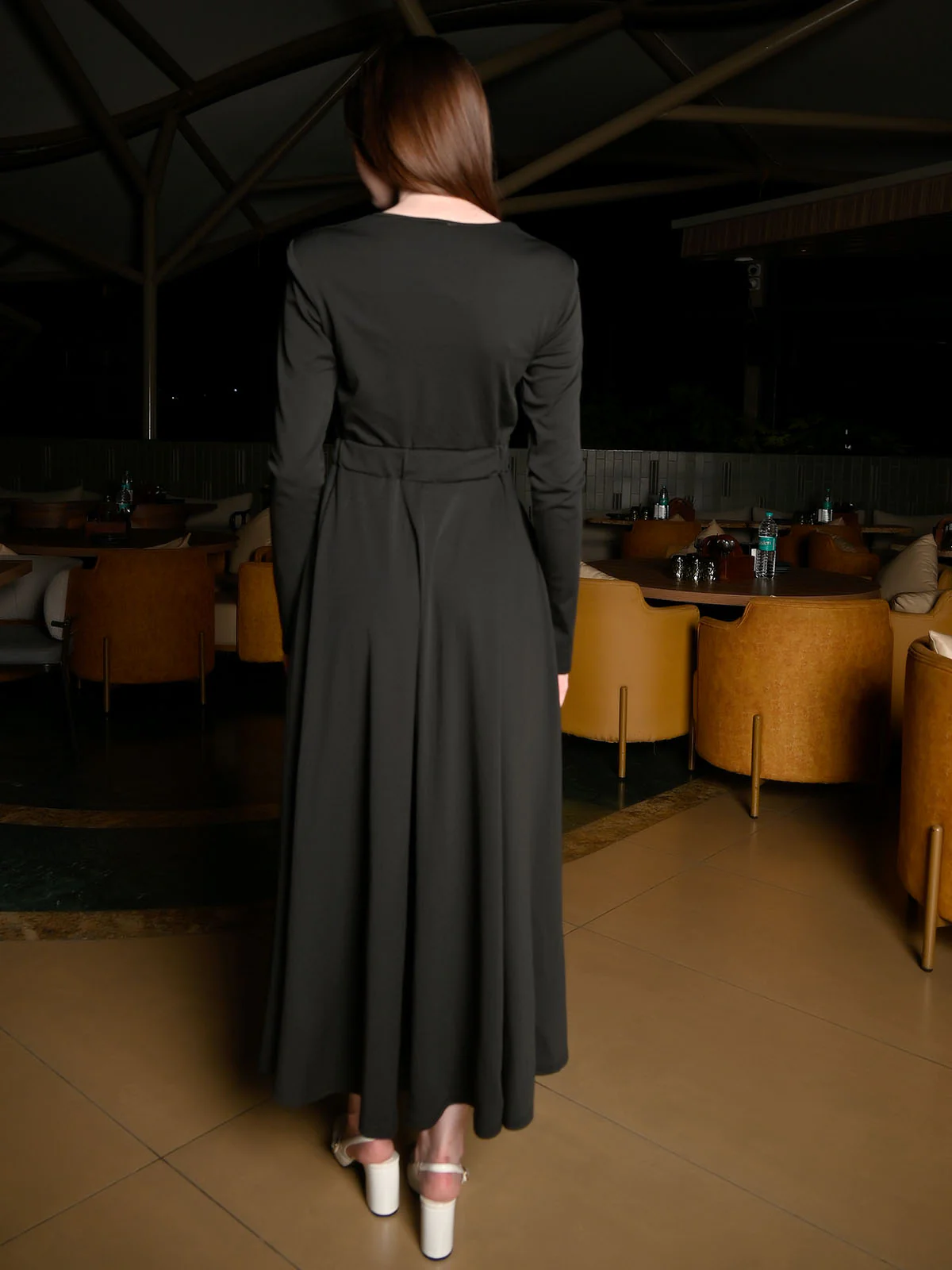 Odette Black Lycra Embellished Dress For Women - Image 4