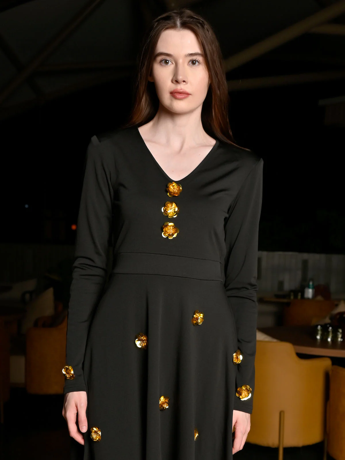 Odette Black Lycra Embellished Dress For Women - Image 5