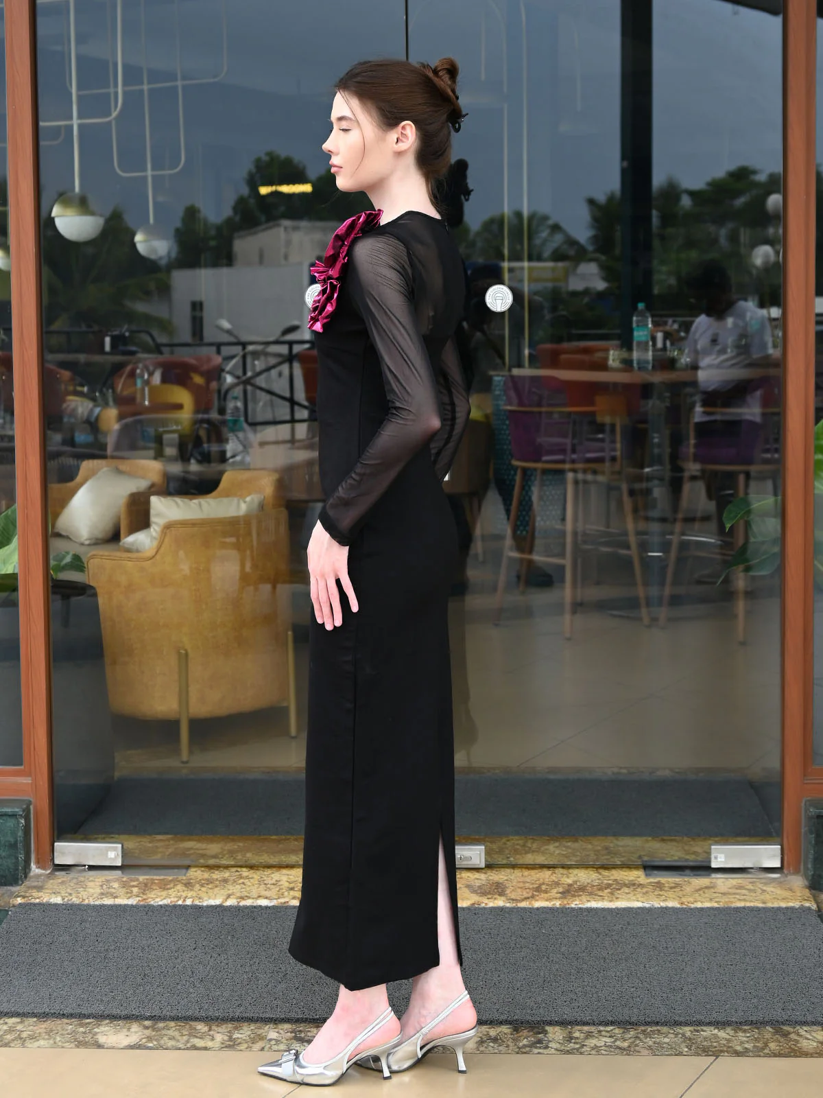 Odette Black Lycra Solid Dress For Women - Image 3