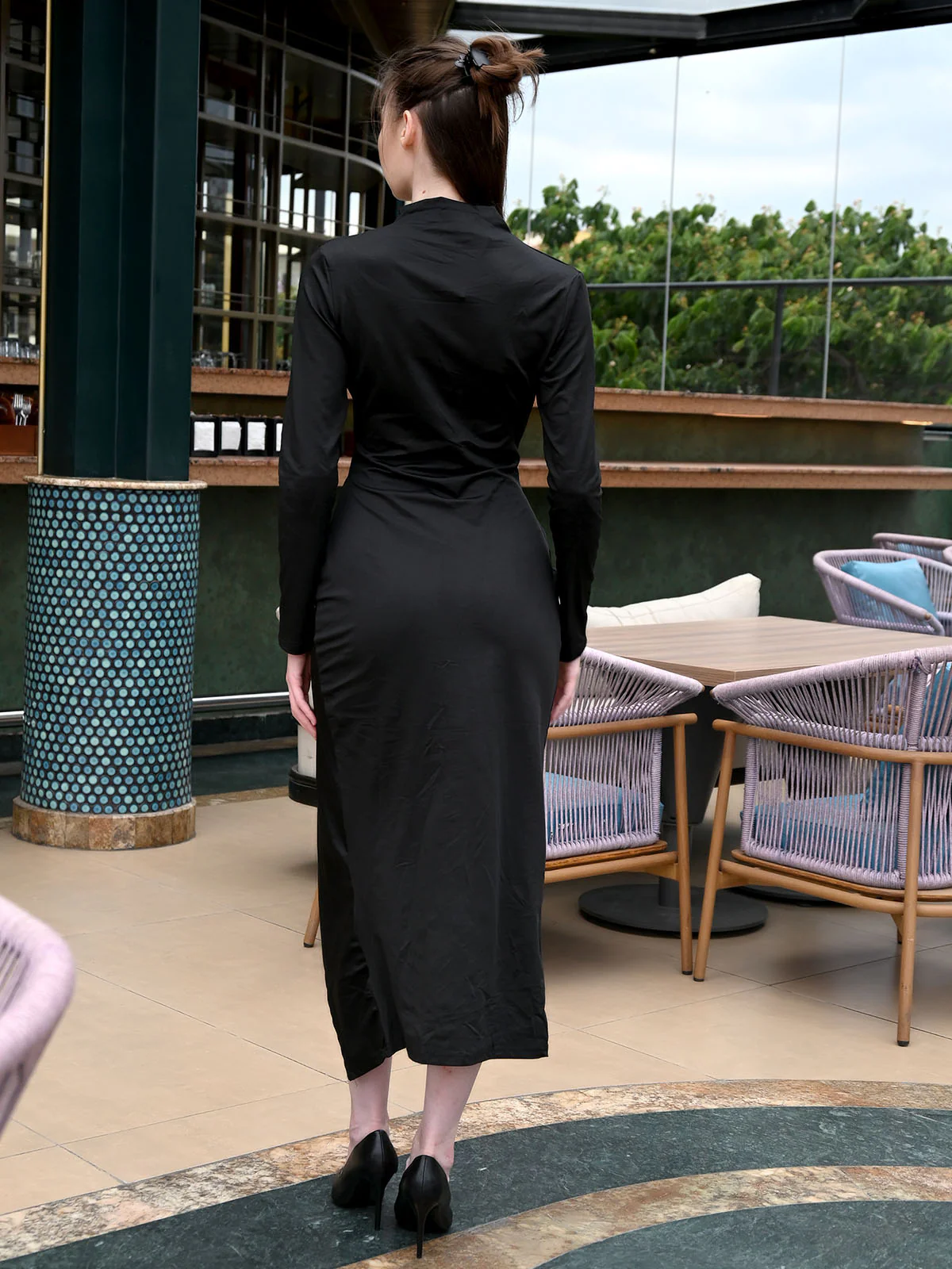 Odette Black Lycra Solid Dress For Women - Image 4