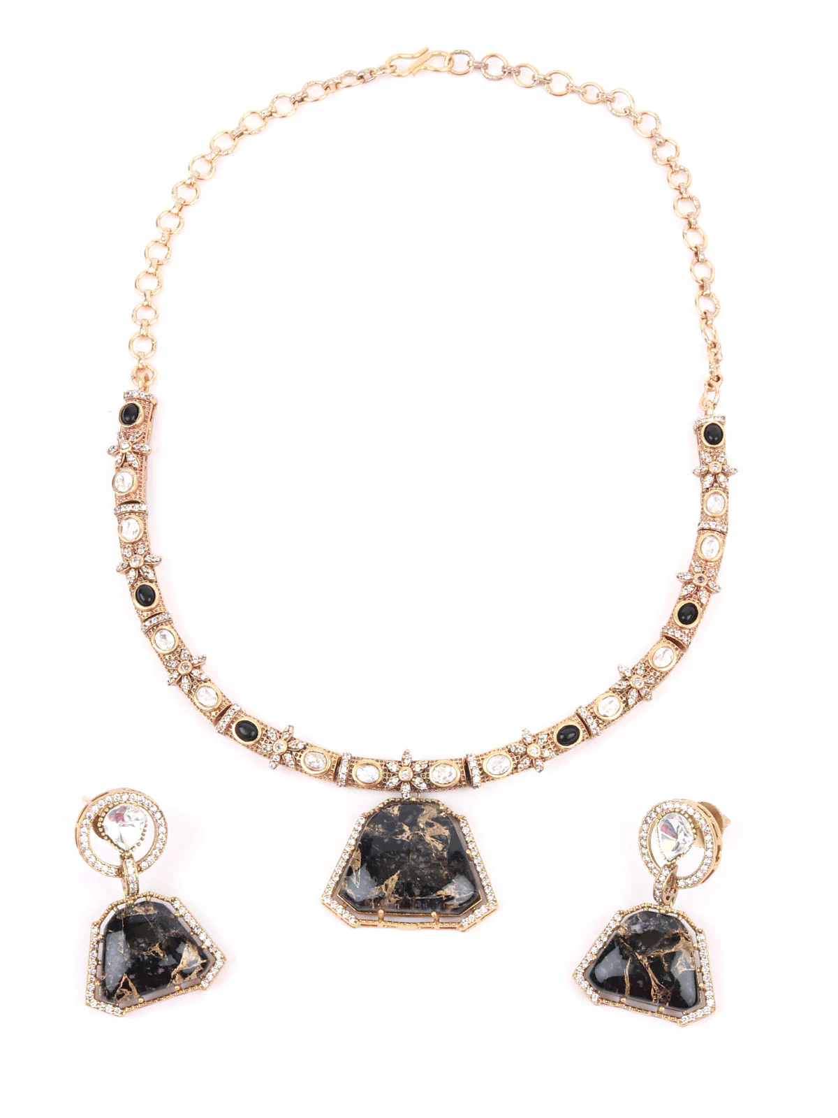 Odette Black Mixed Metal Embellished Neck Piece Set For Women - Image 3