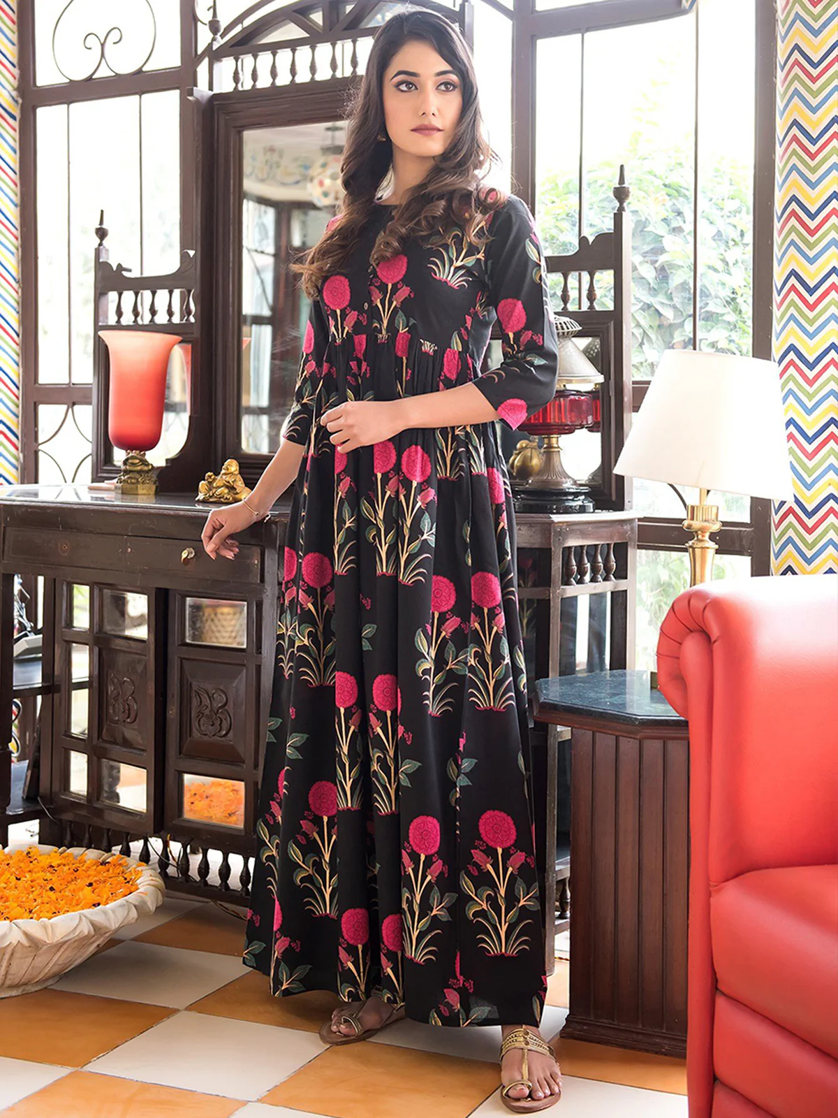 Odette Black Muslin Stitched Gown For Women - Image 2