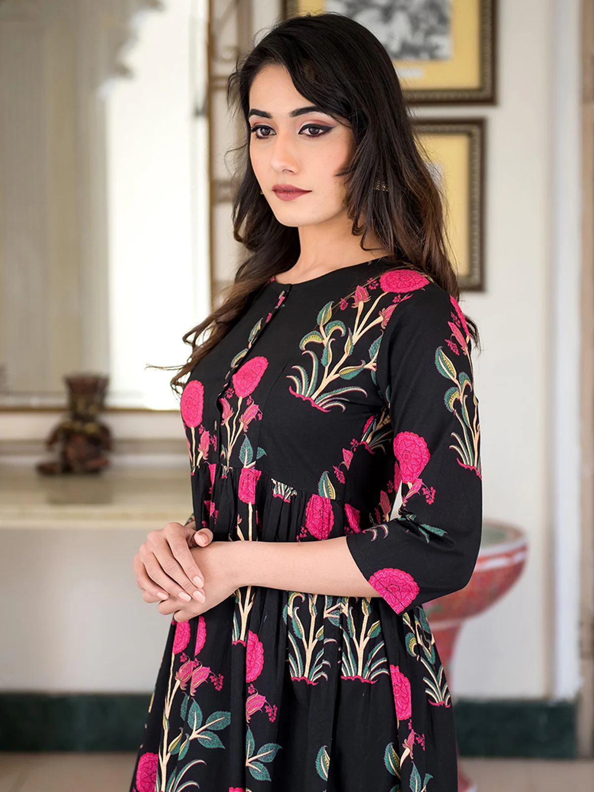 Odette Black Muslin Stitched Gown For Women - Image 3