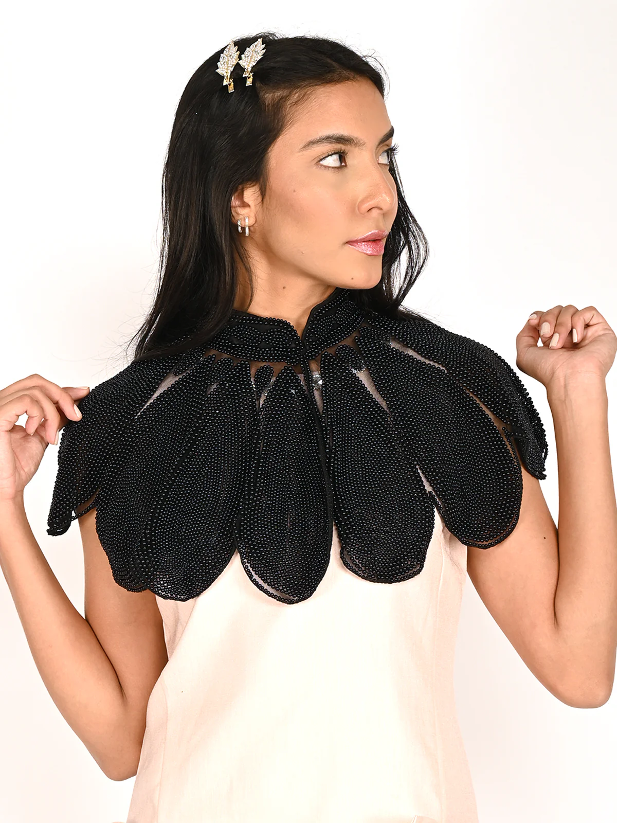 Odette Black Net All Beads Embroidered Cape For Women - Image 2