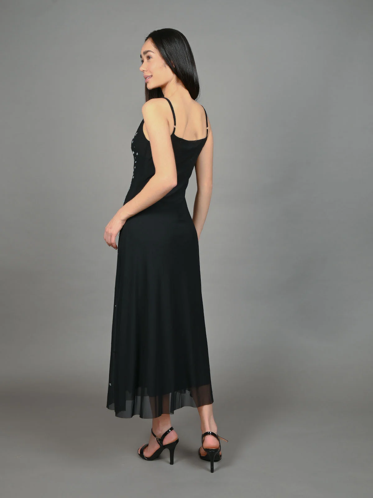 Odette Black Net Embellished Dress For Women - Image 3