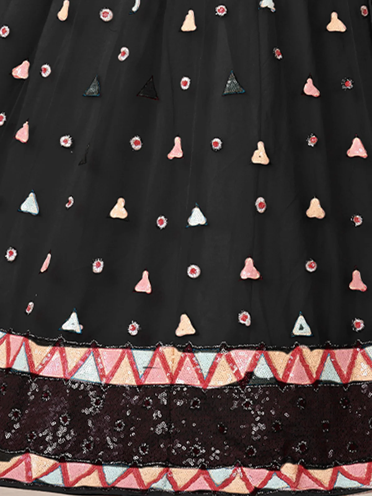 Odette Black Net Embellished Semi Stitched Lehenga With Unstitched Blouse for Women - Image 5