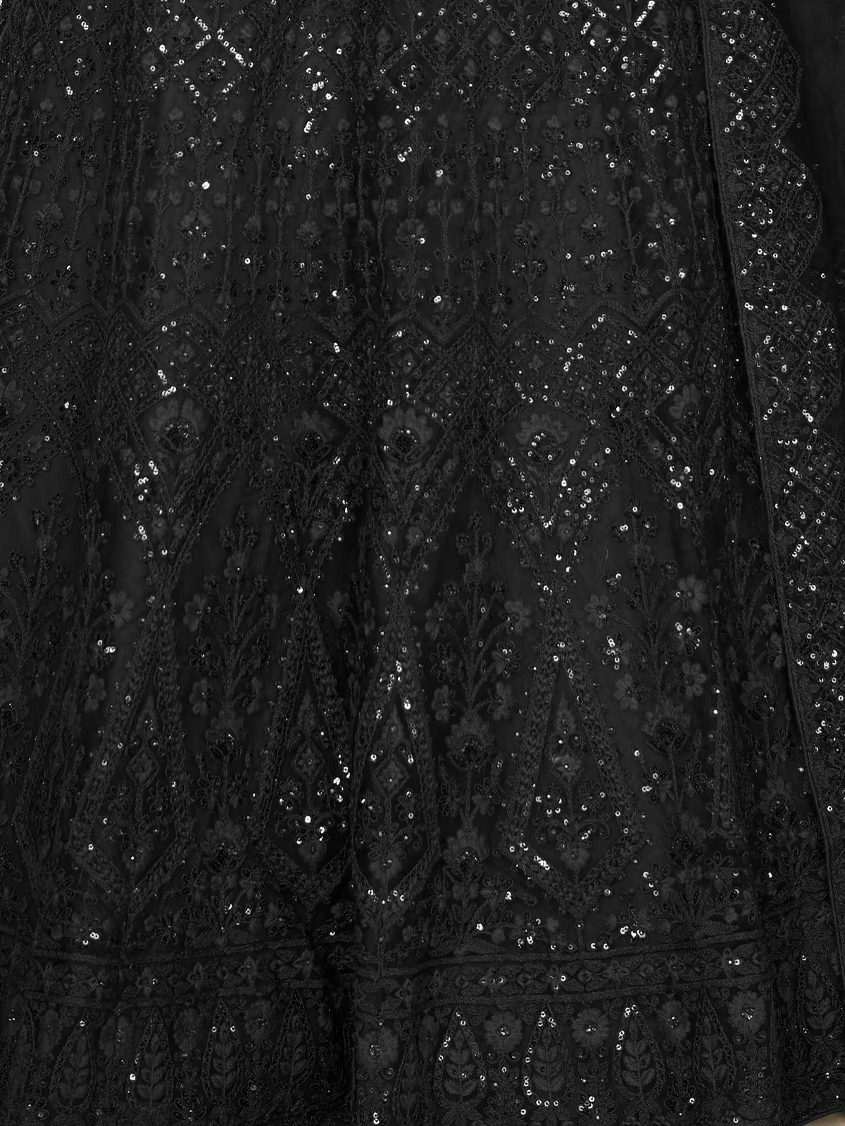 Odette Black Net Embellished Semi Stitched Lehenga With Unstitched Blouse for Women - Image 5
