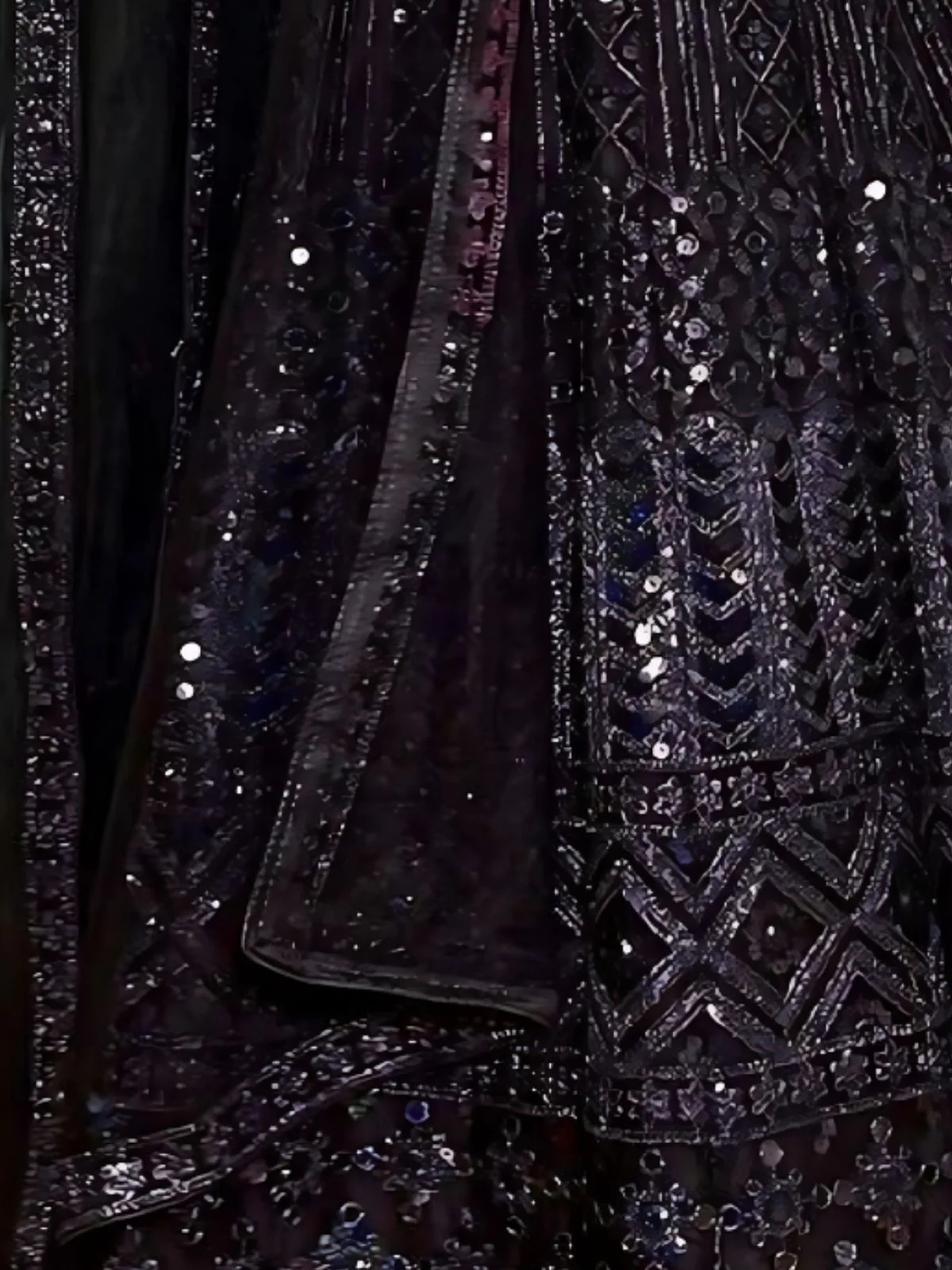 Odette Black Net Embroidered Semi-Stitched Lehenga For Women - Image 4