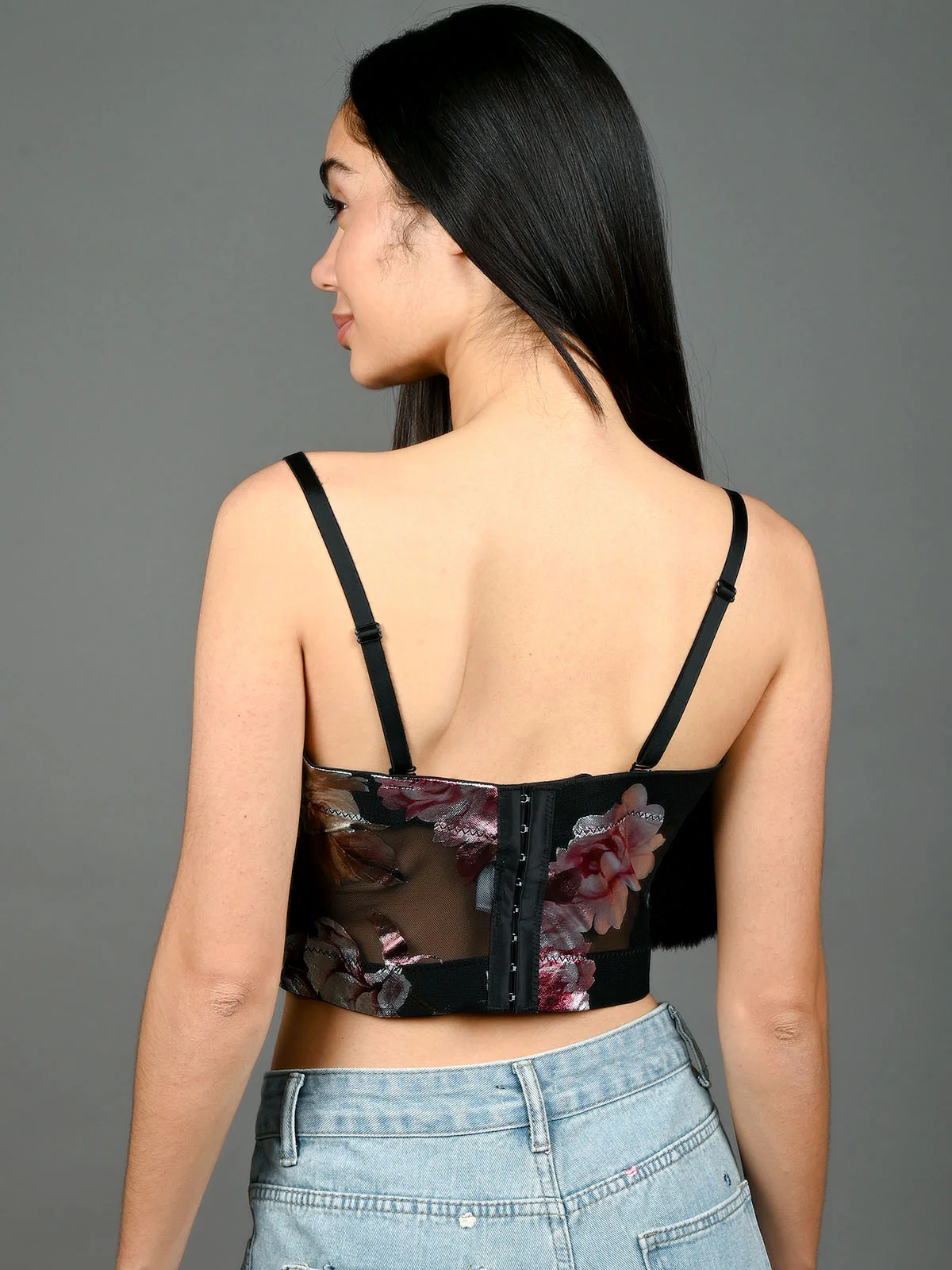Odette Black Net Printed Corset For Women - Image 3