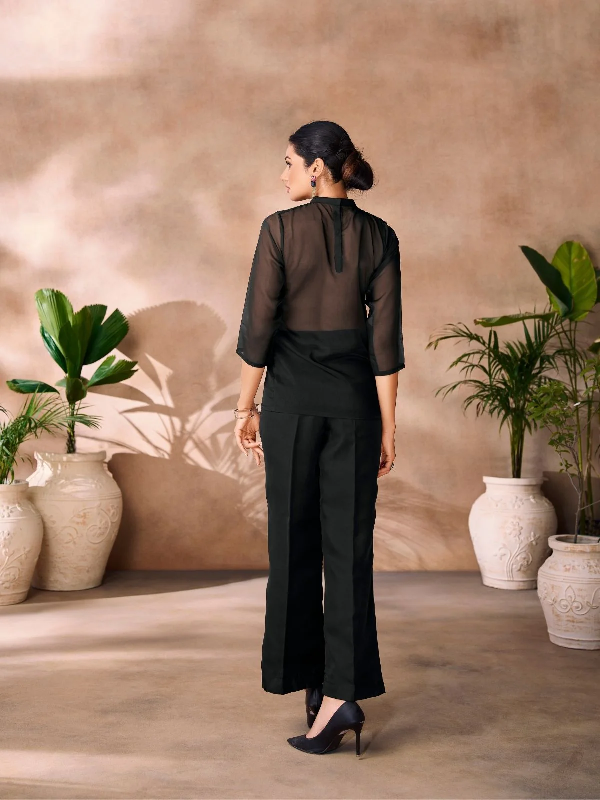 Odette Black Organza Embroidered Co-Ord Set For Women - Image 2