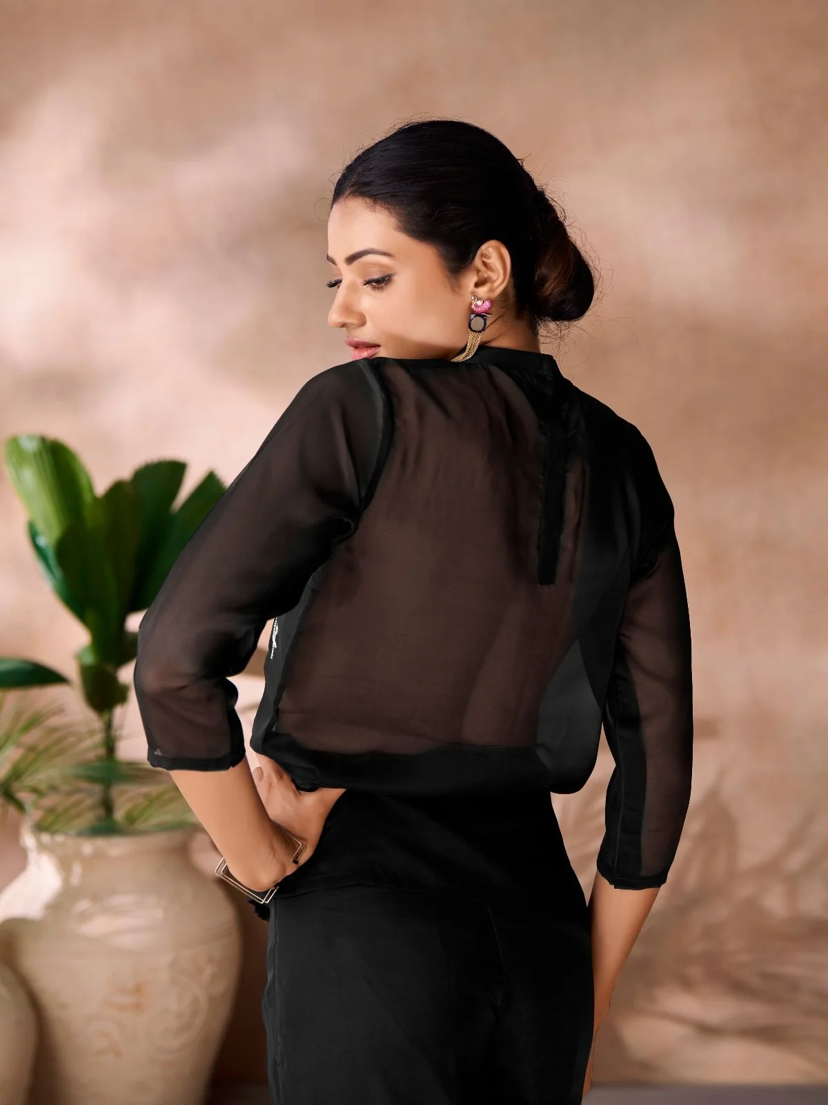 Odette Black Organza Embroidered Co-Ord Set For Women - Image 6