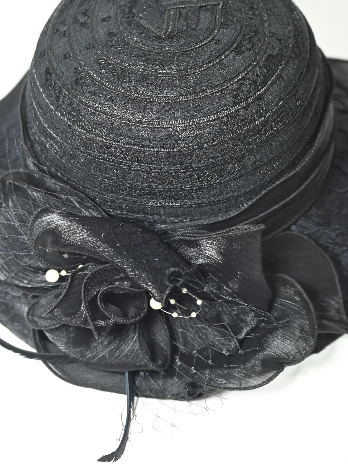 Odette Black Organza Embroidered Hat For Women - Image 5