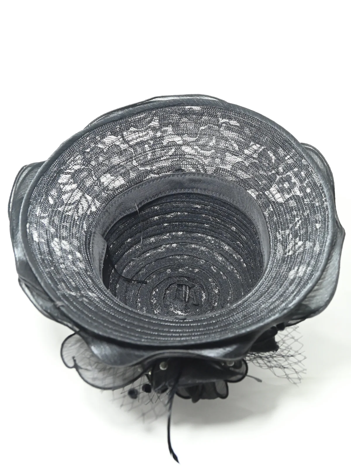 Odette Black Organza Embroidered Hat For Women - Image 6