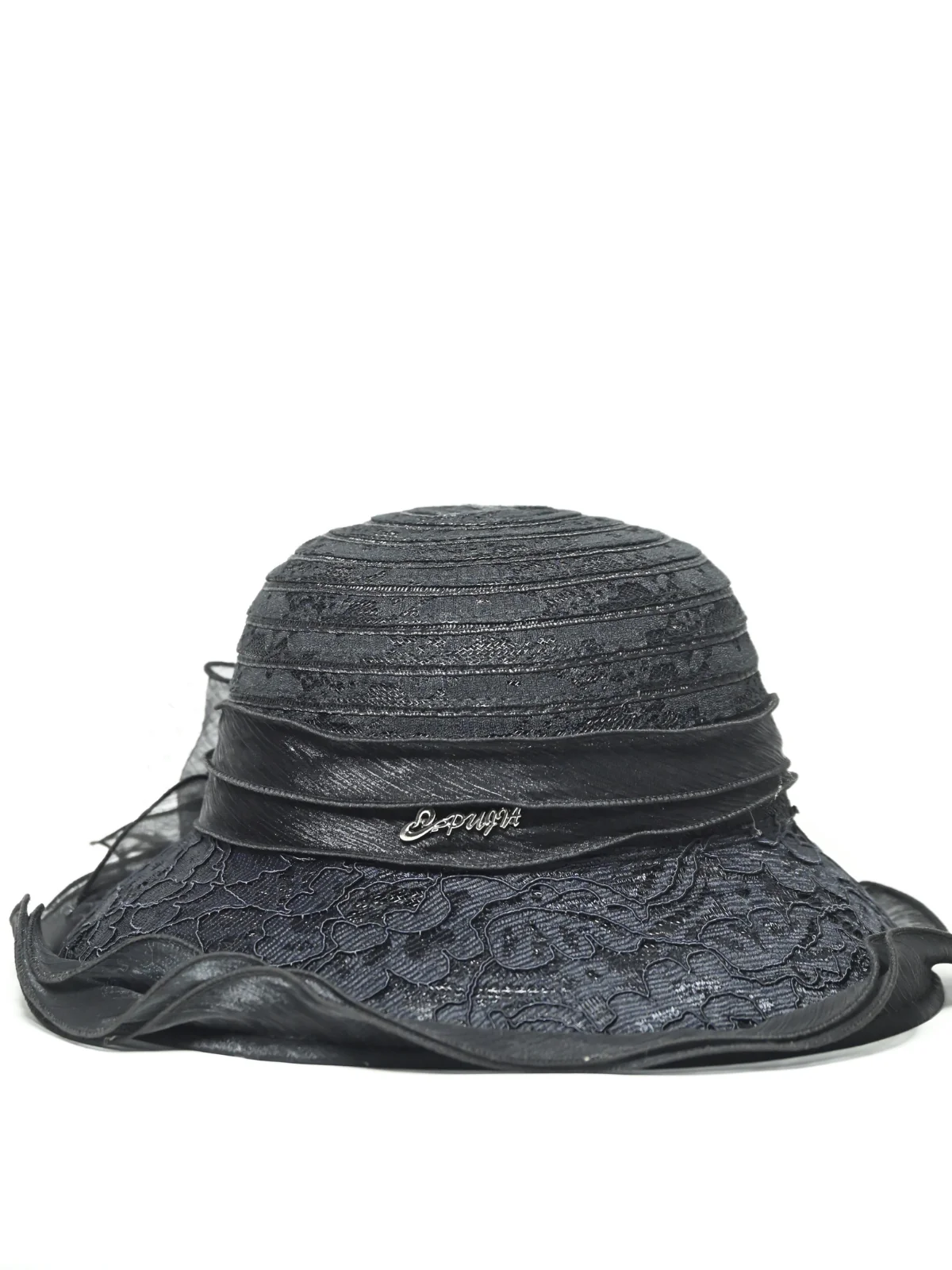 Odette Black Organza Embroidered Hat For Women - Image 7