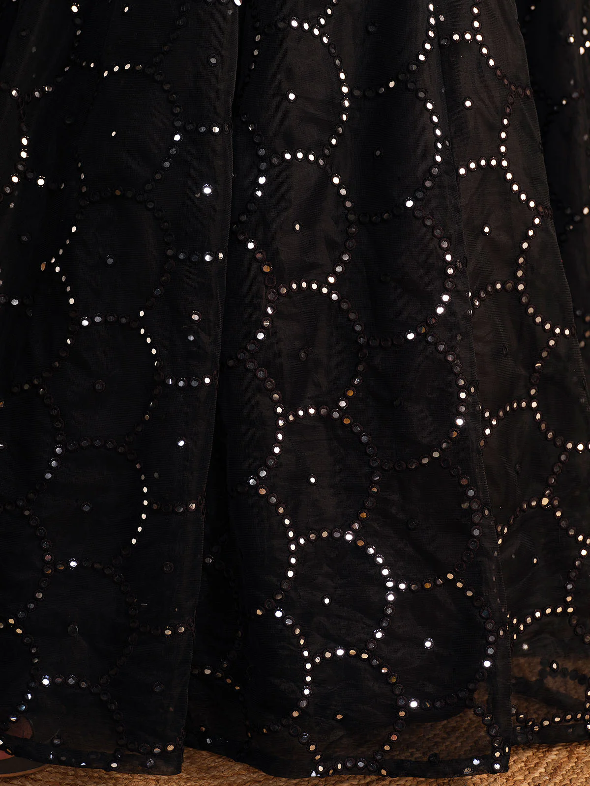 Odette Black Organza Net Embellished Semi Stitched Lehenga With Unstitched Blouse For Women - Image 6