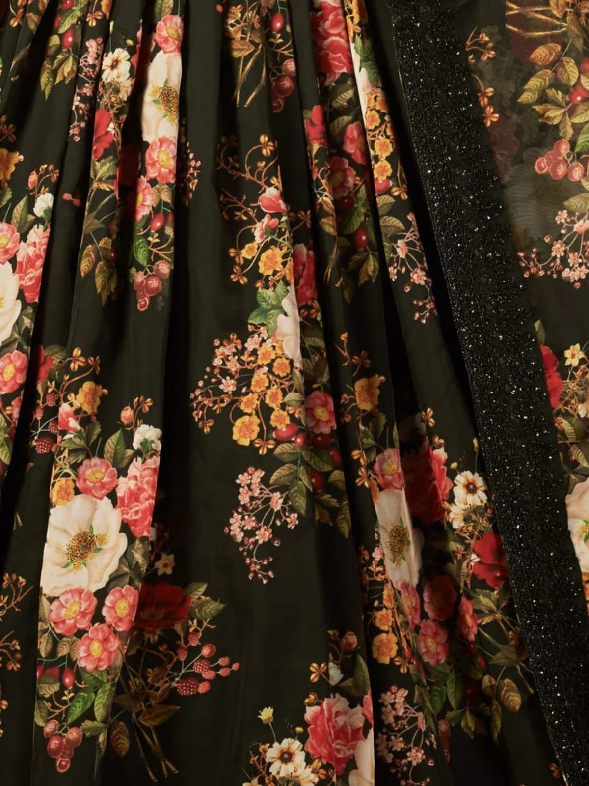 Odette Black Organza Printed Semi Stitched Lehenga With Unstitched Blouse For Women - Image 6