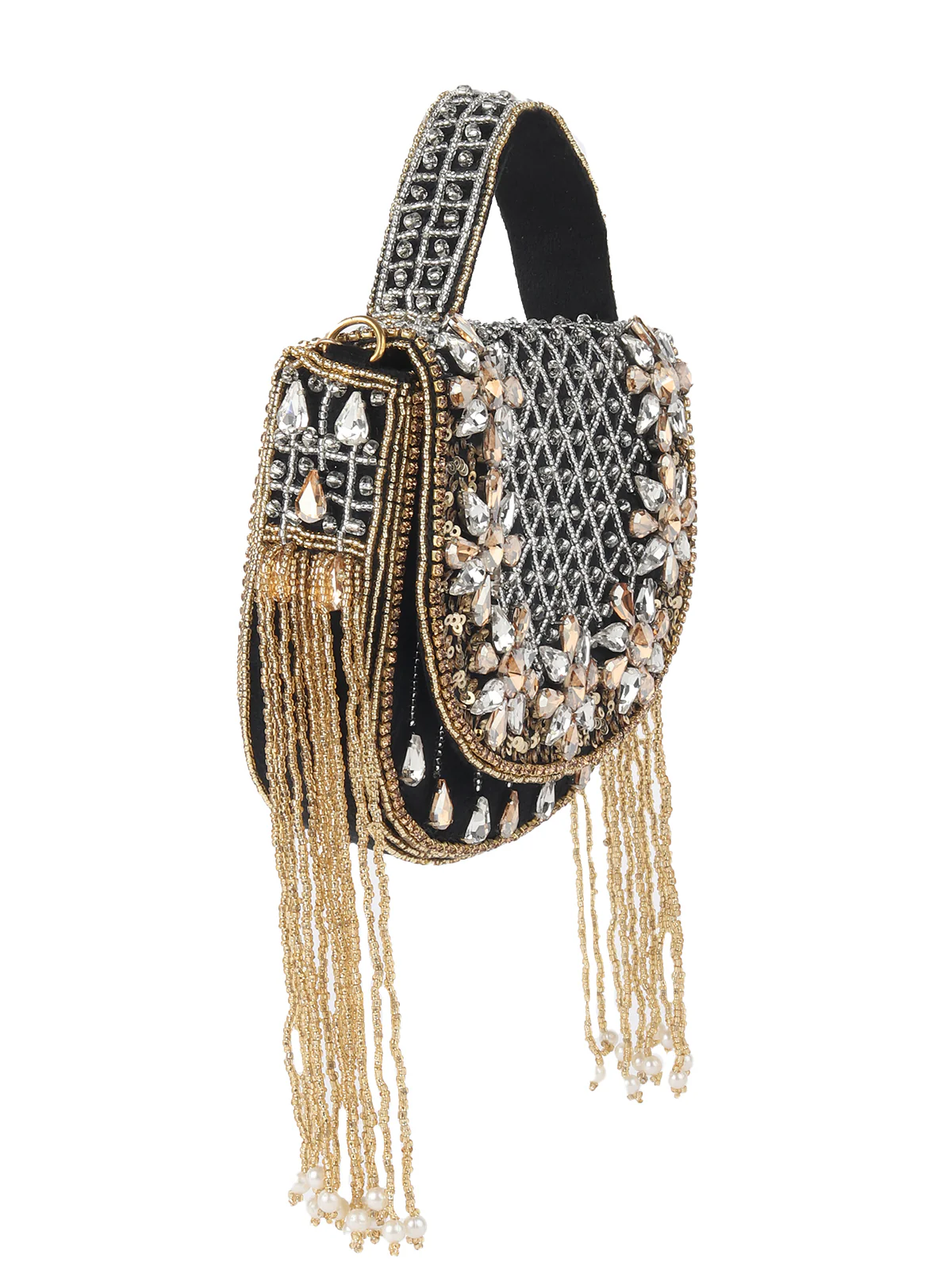 Odette Black Ornate Bridal Clutch For Women - Image 4