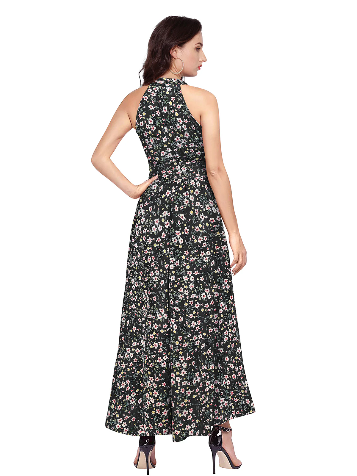 Odette Black Polyester Asymmetric A-line Printed Dress For Women - Image 4