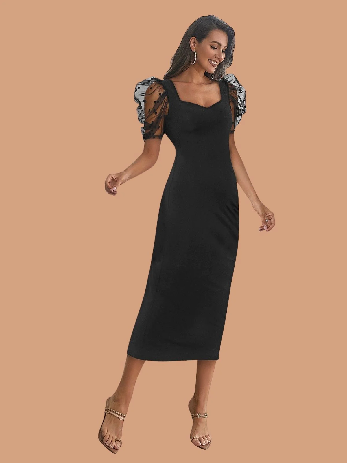 Odette Black Polyester Blend Solid Dress For Women - Image 2