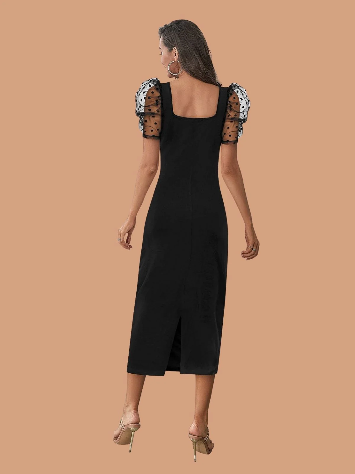 Odette Black Polyester Blend Solid Dress For Women - Image 3