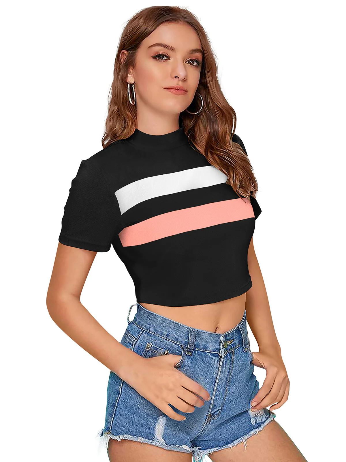 Odette Black Polyester Color Block Top For Women - Image 2