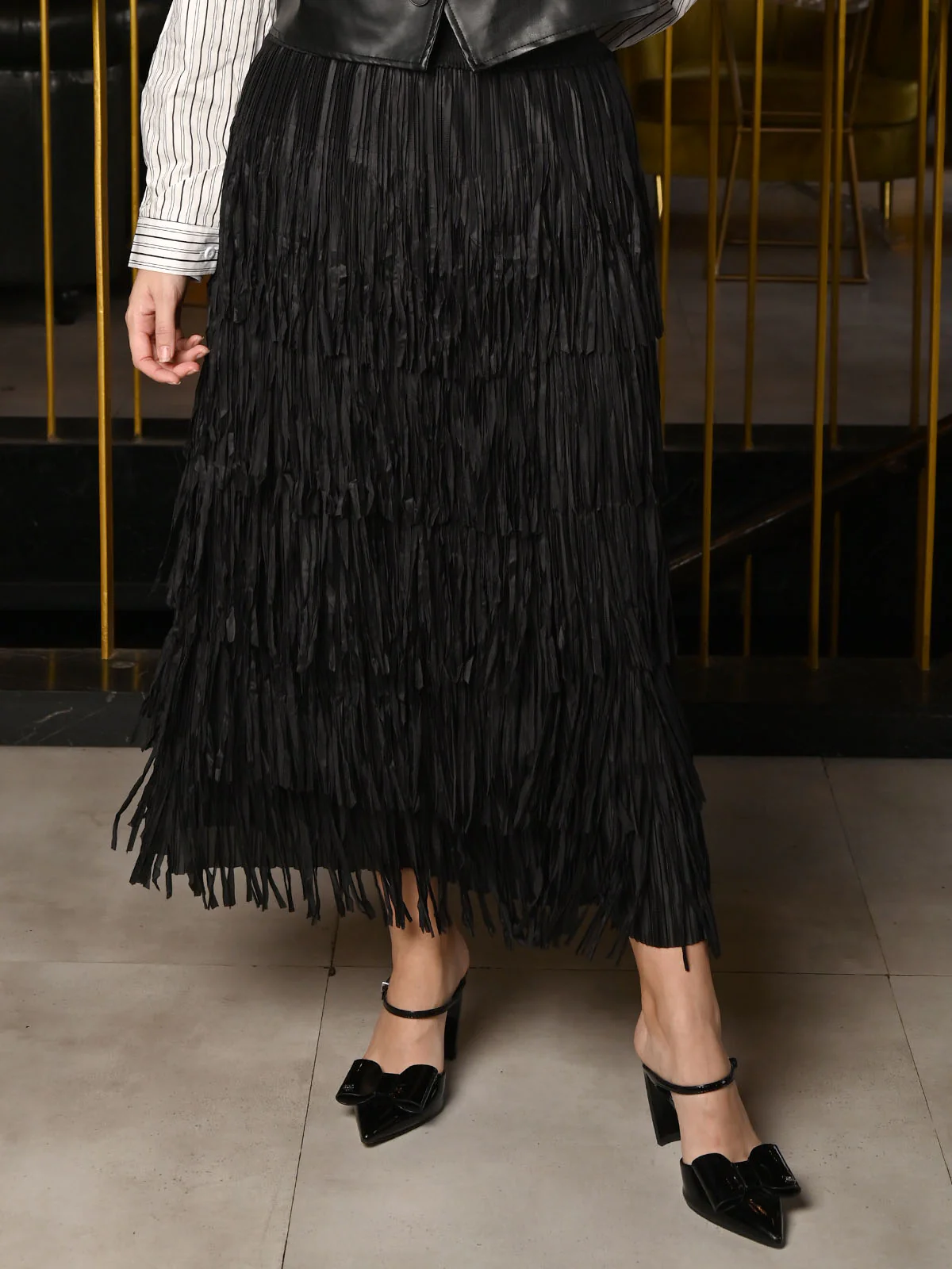 Odette Black Polyester Frilled Skirt For Women - Image 2