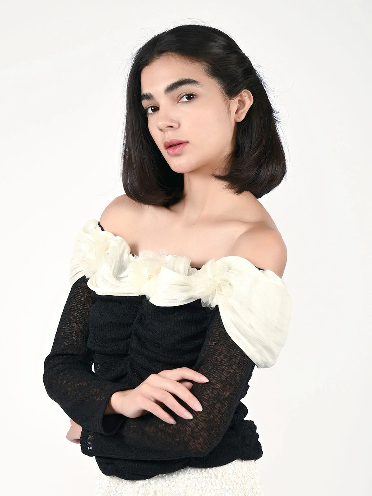 Odette Black Polyester Gathered Top For Women - Image 2