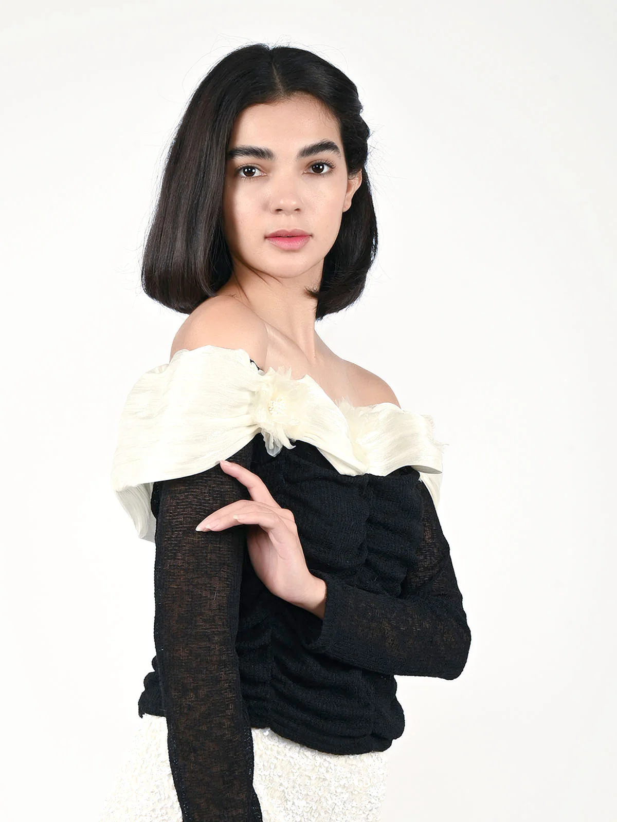 Odette Black Polyester Gathered Top For Women - Image 3