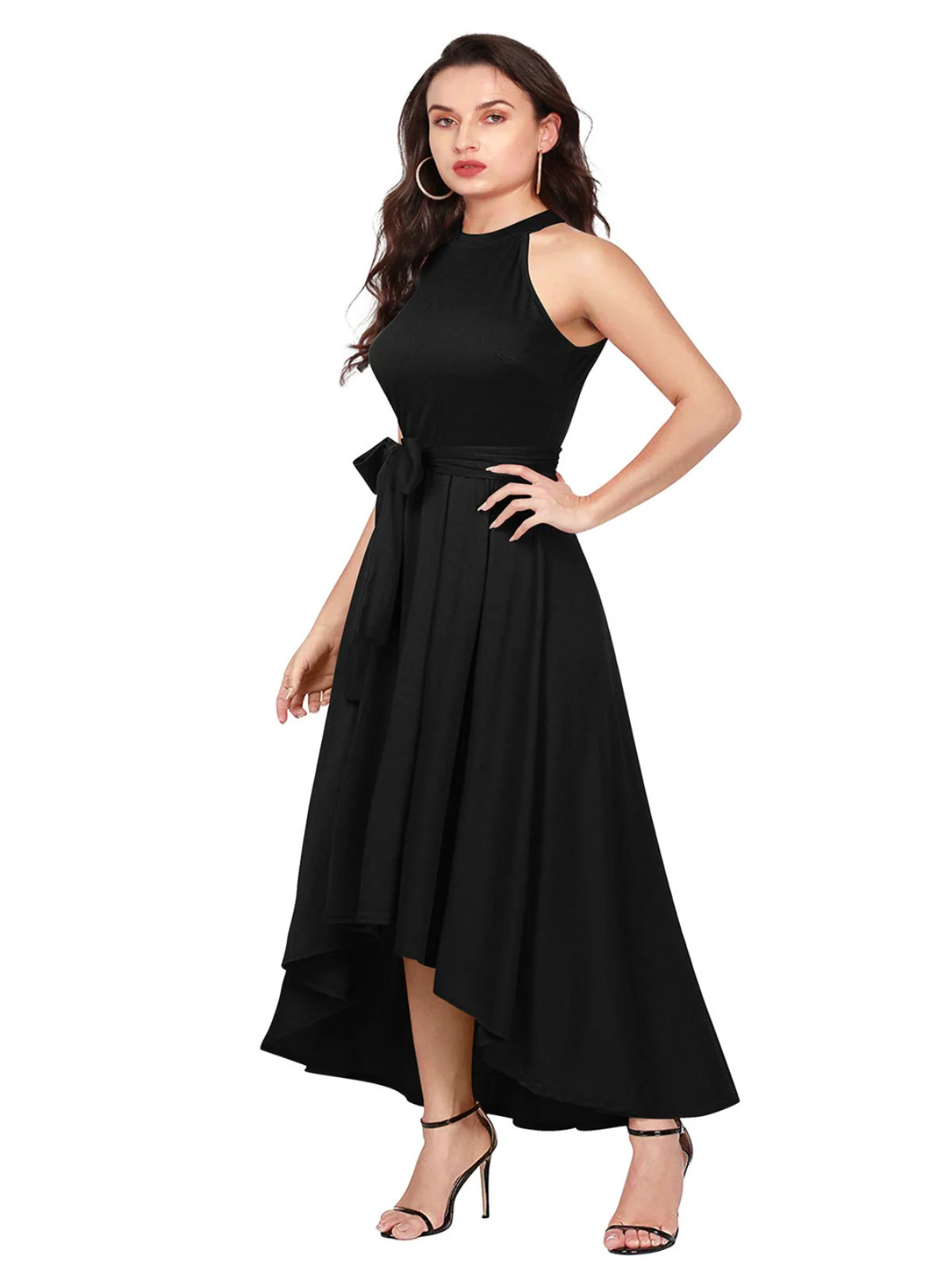 Odette Black Polyester High Low Dress For Women - Image 3