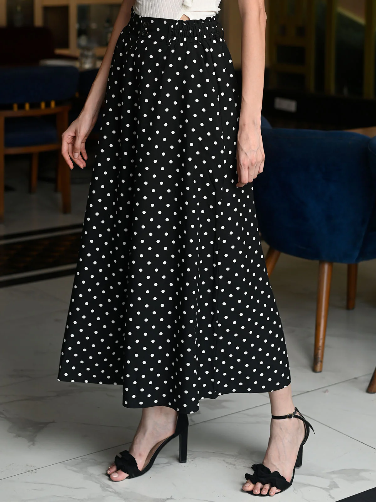 Odette Black Polyester Polka Dots Printed Trouser For Women - Image 3