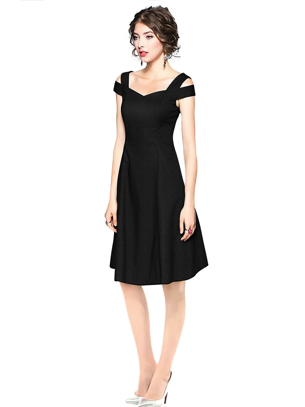 Odette Black Polyester Skater Dress For Women - Image 3