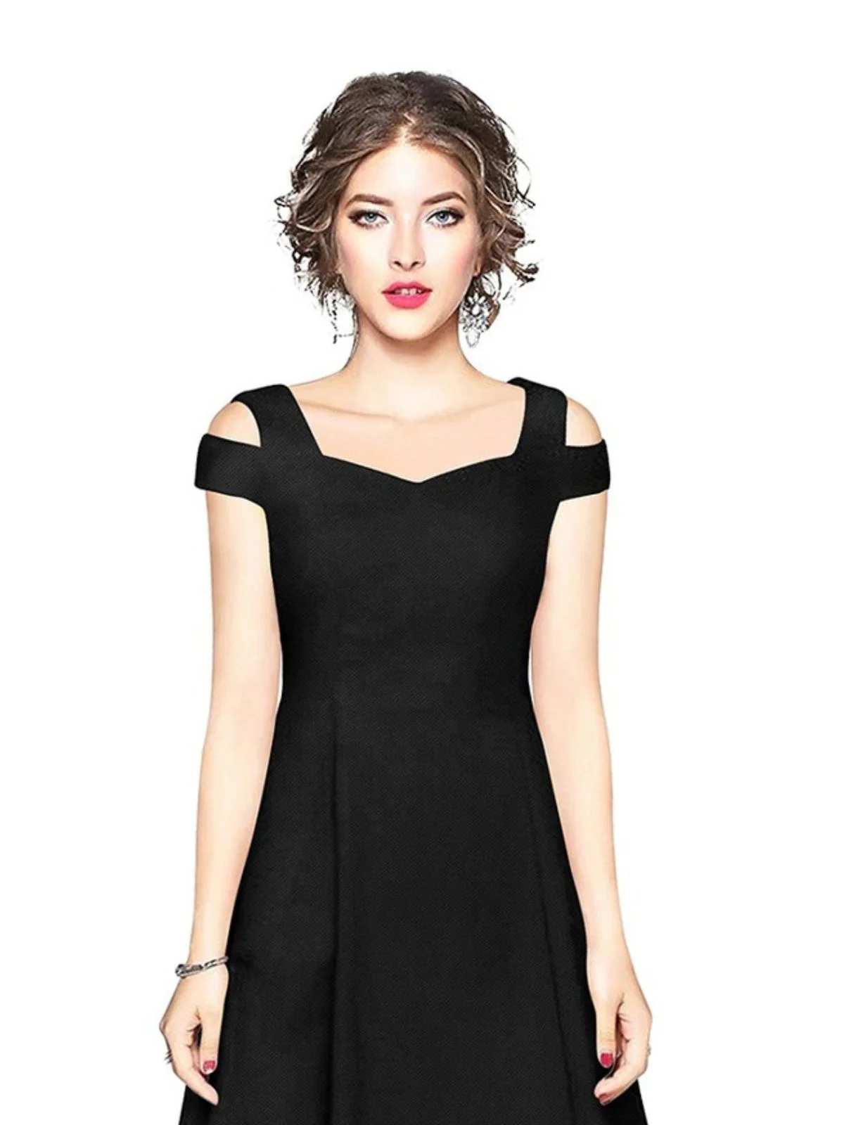 Odette Black Polyester Skater Dress For Women - Image 5