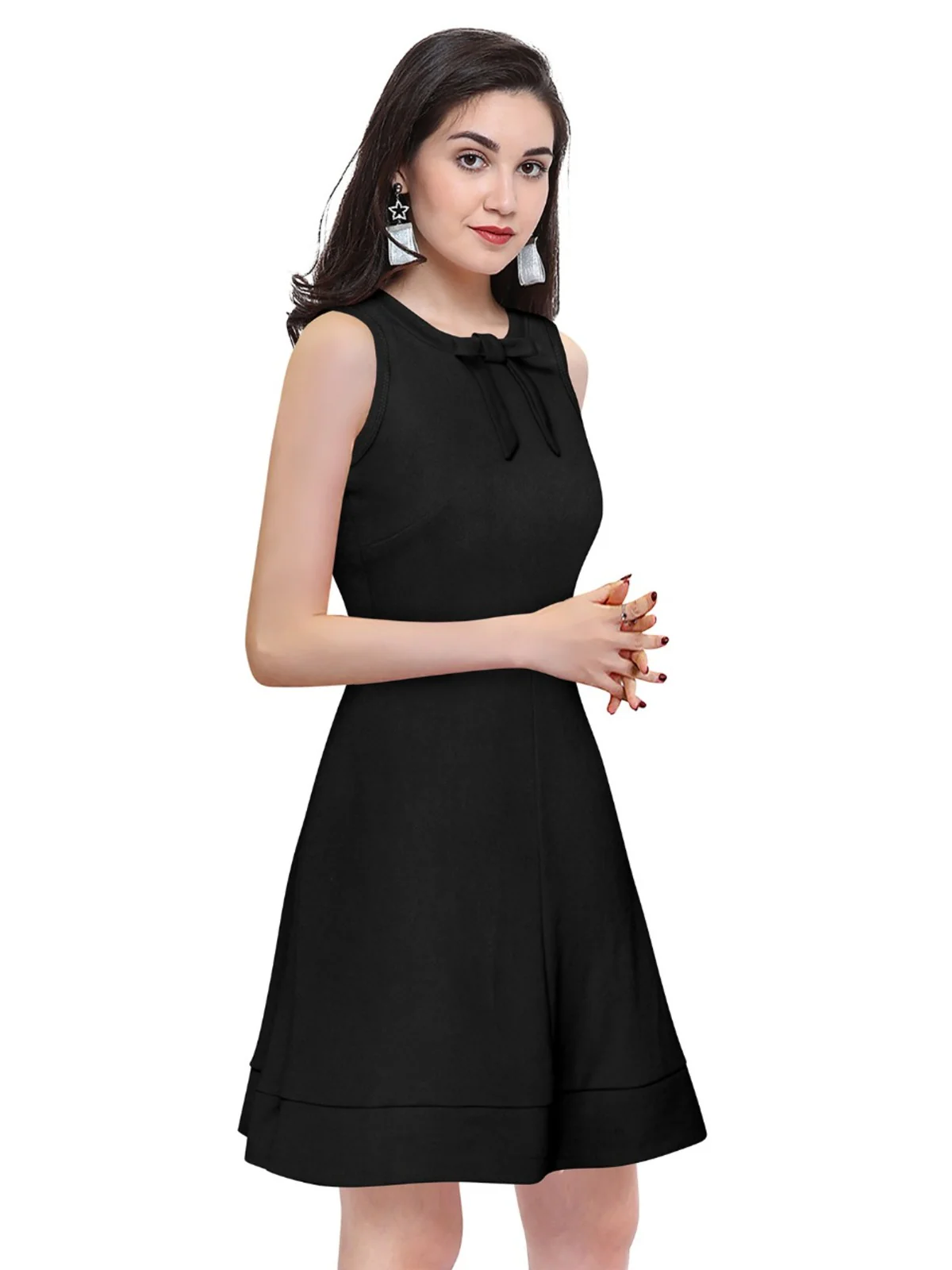 Odette Black Polyester Skater  Dress For Women - Image 2