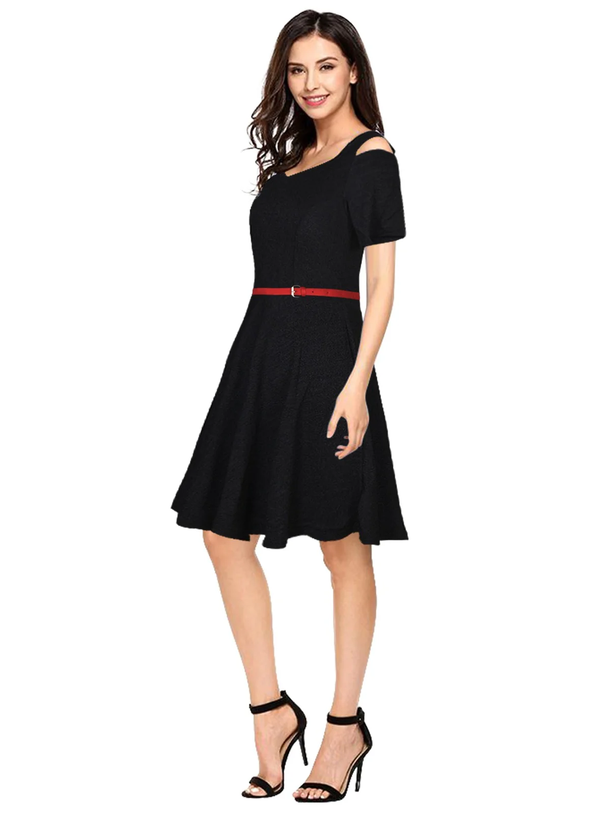 Odette Black Polyester Skater Dress For Women - Image 2